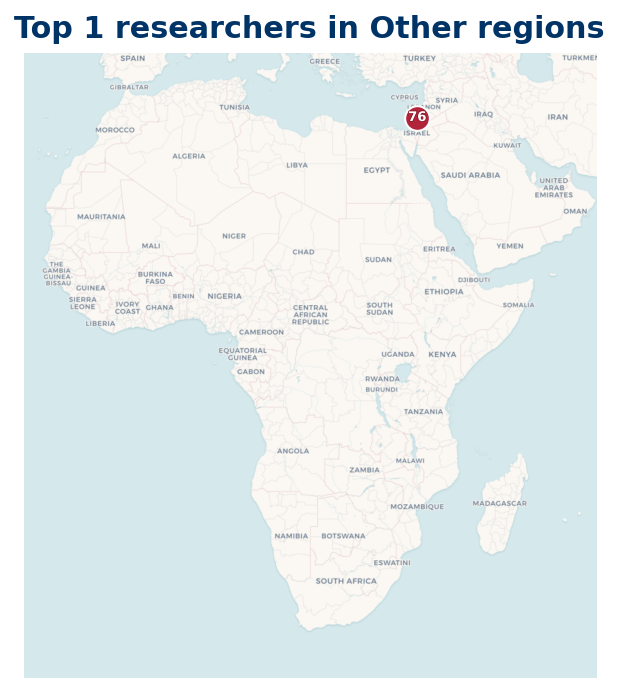 Map of Other regions Top 100 researchers